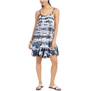 Raviya Navy & White Sleeveless Tie-Dye Crochet Cover-Up Dress Swimwear Small NWT